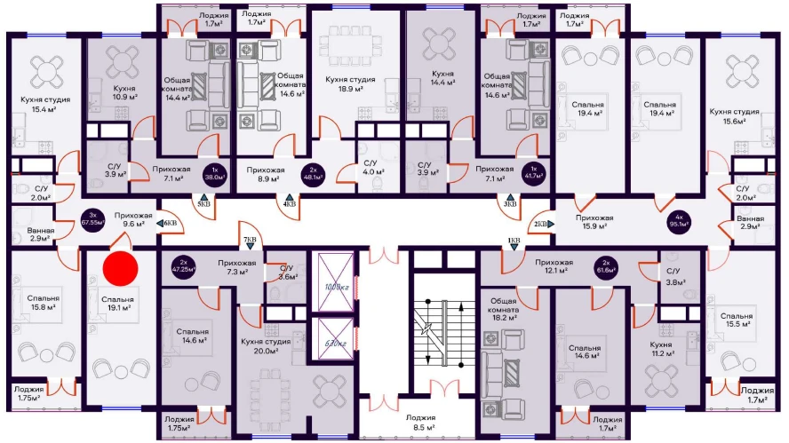 3-комнатная квартира 67.55 м²  14/14 этаж