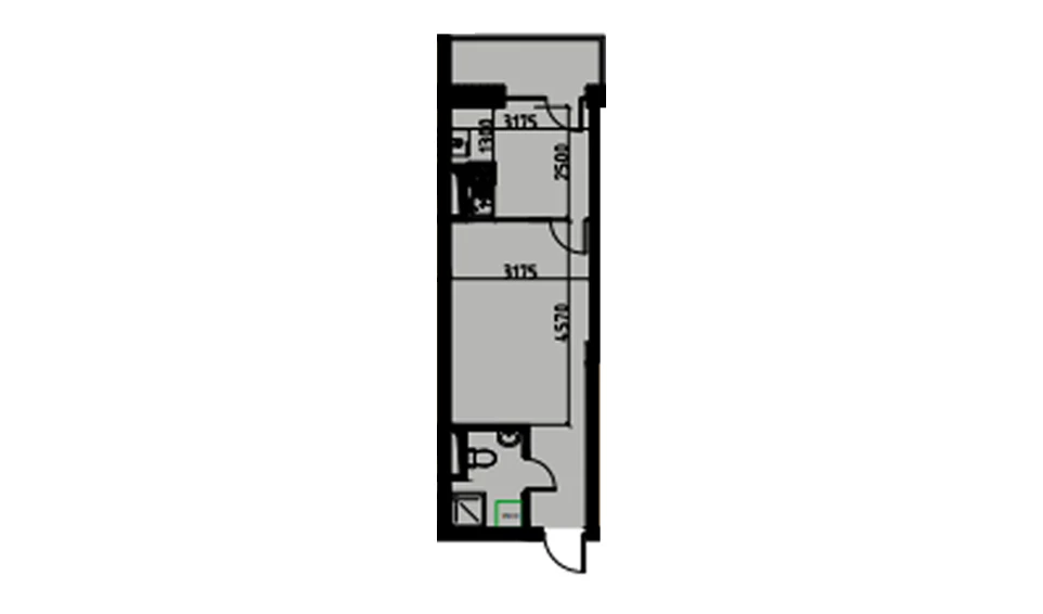 1-комнатная квартира 29.24 м²  3/3 этаж