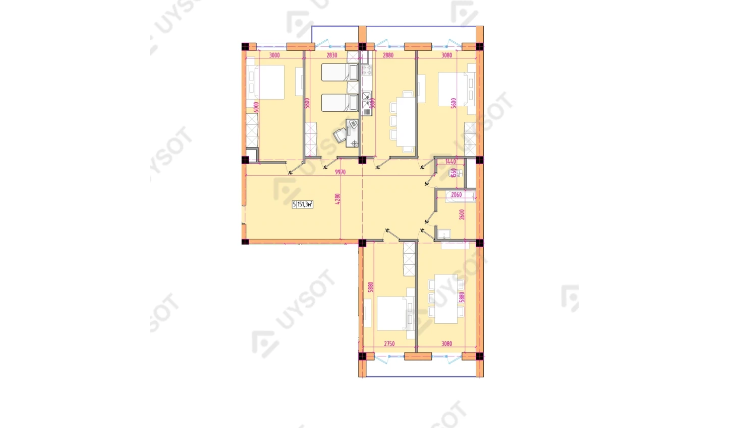 5-комнатная квартира 151.3 м²  2-11/2-11 этаж