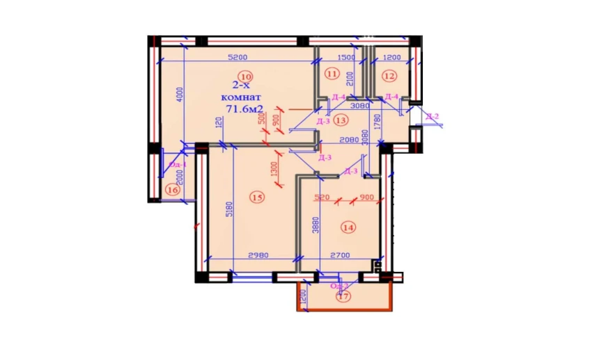 2-комнатная квартира 71.6 м²  4/7 этаж | Жилой комплекс G'IJDUVON CITY