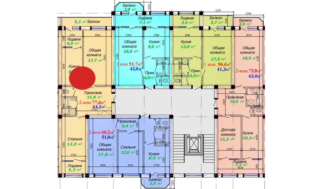 2-комнатная квартира 77.6 м²  3/3 этаж