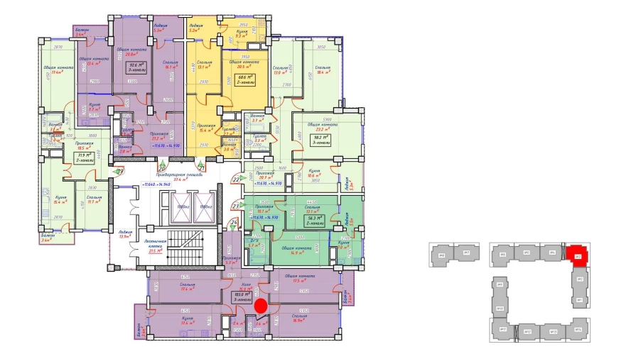 3-комнатная квартира 103 м²  9/9 этаж