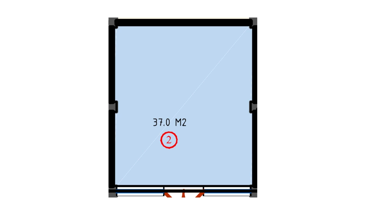 1-комнатная квартира 37 м²  2/2 этаж