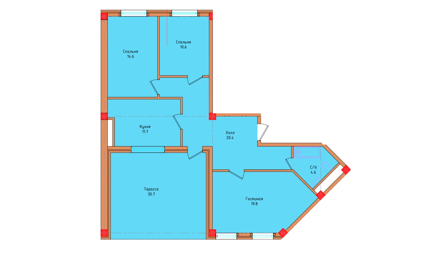 3-xonali xonadon 91.93 m²  8/8 qavat