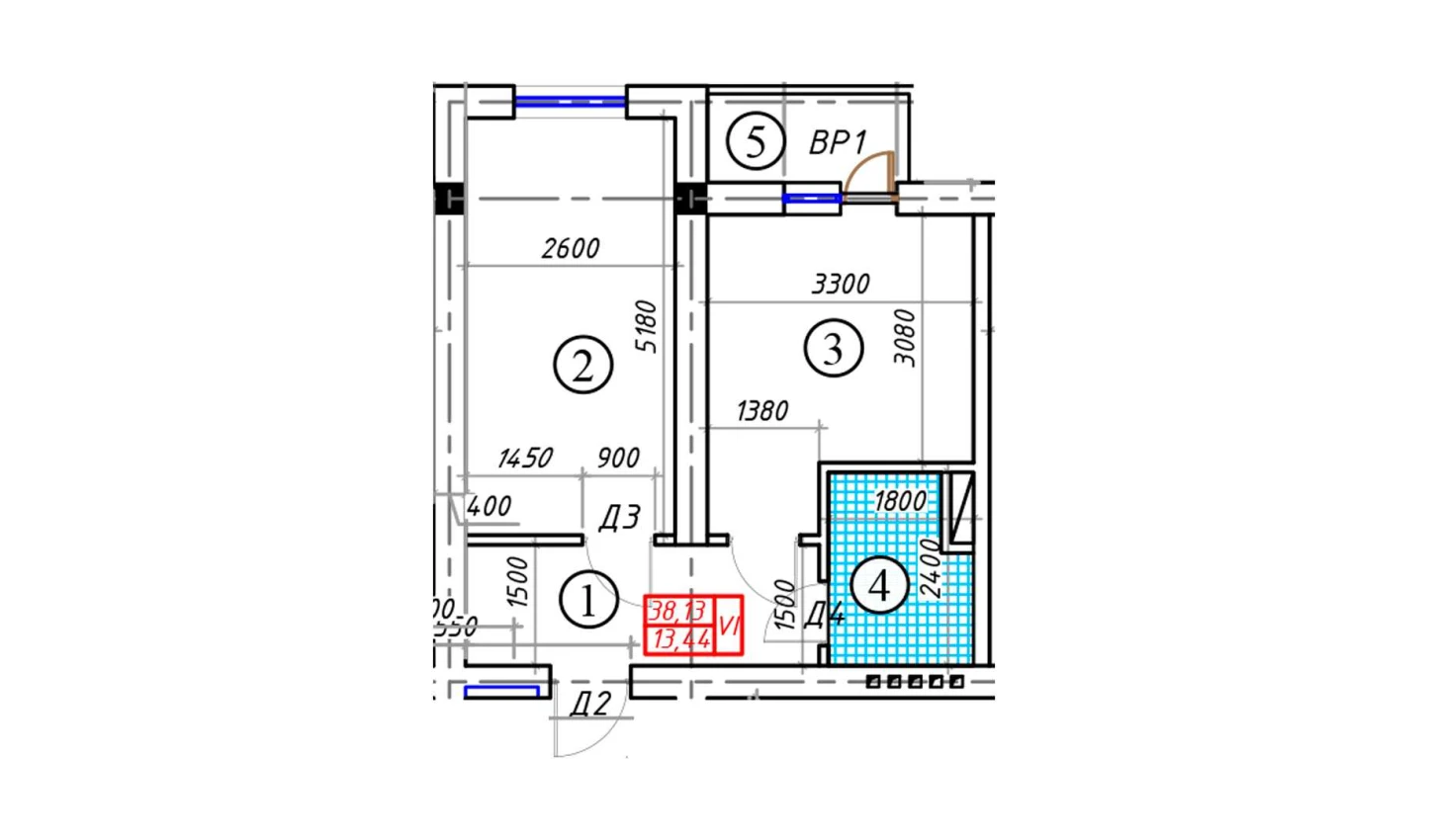 1-xonali xonadon 38.13 m²  2/5 qavat | BATOSH Turar-joy majmuasi