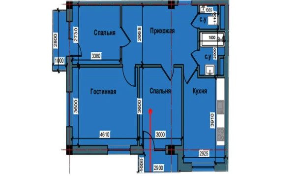 3-xonali xonadon 77.3 m²  5/10 qavat | NUR BARAKA Turar-joy majmuasi