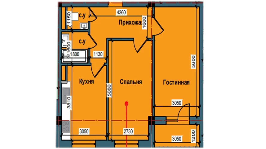 2-комнатная квартира 62.1 м²  9/9 этаж