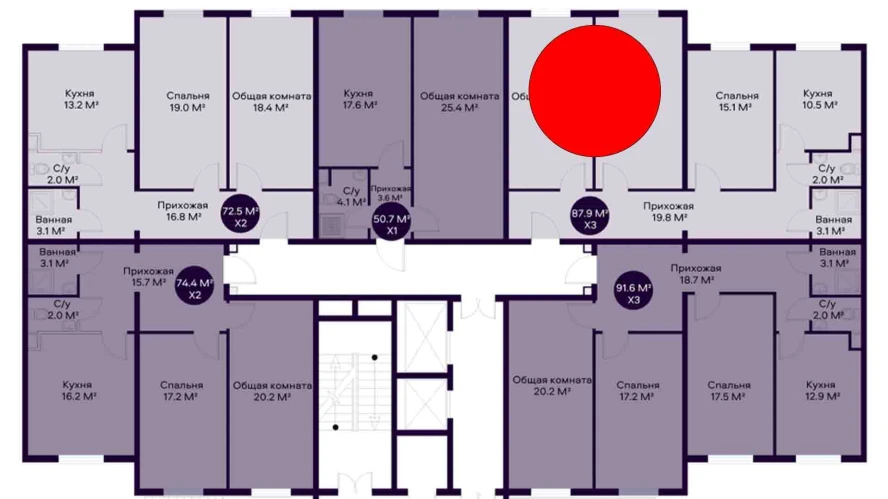 3-комнатная квартира 89.7 м²  1/1 этаж