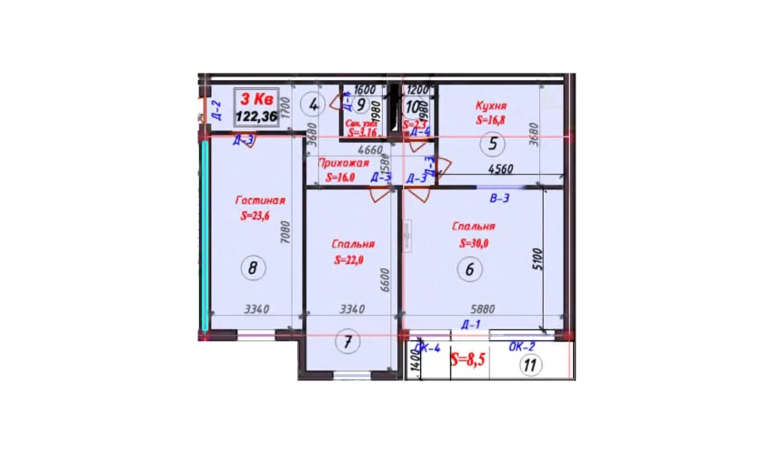 3-xonali xonadon 128.16 m²  6/9 qavat | SAMARQAND CITY Turar-joy majmuasi