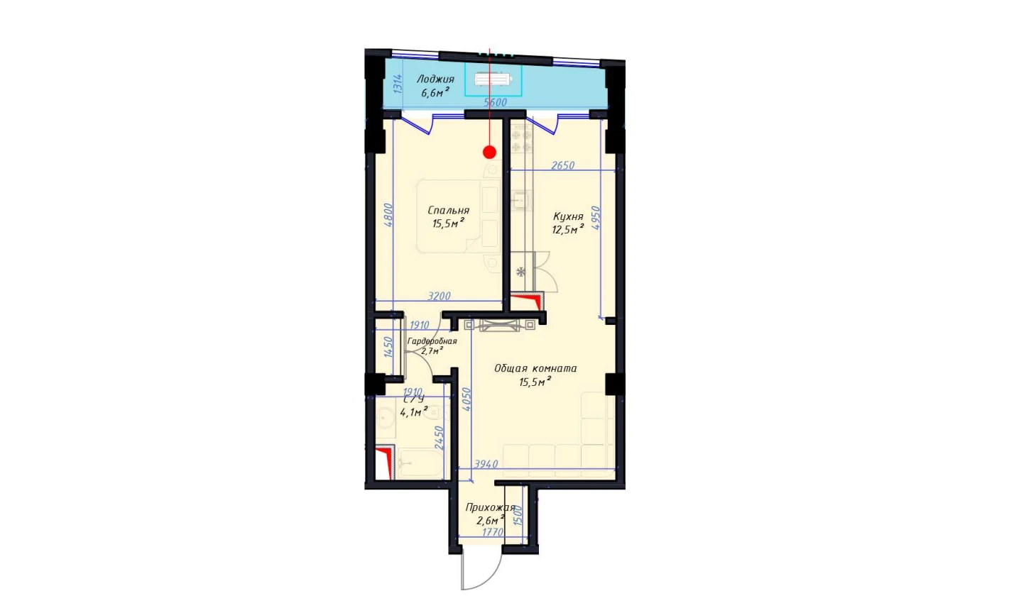 2-xonali xonadon 59.5 m²  12/12 qavat