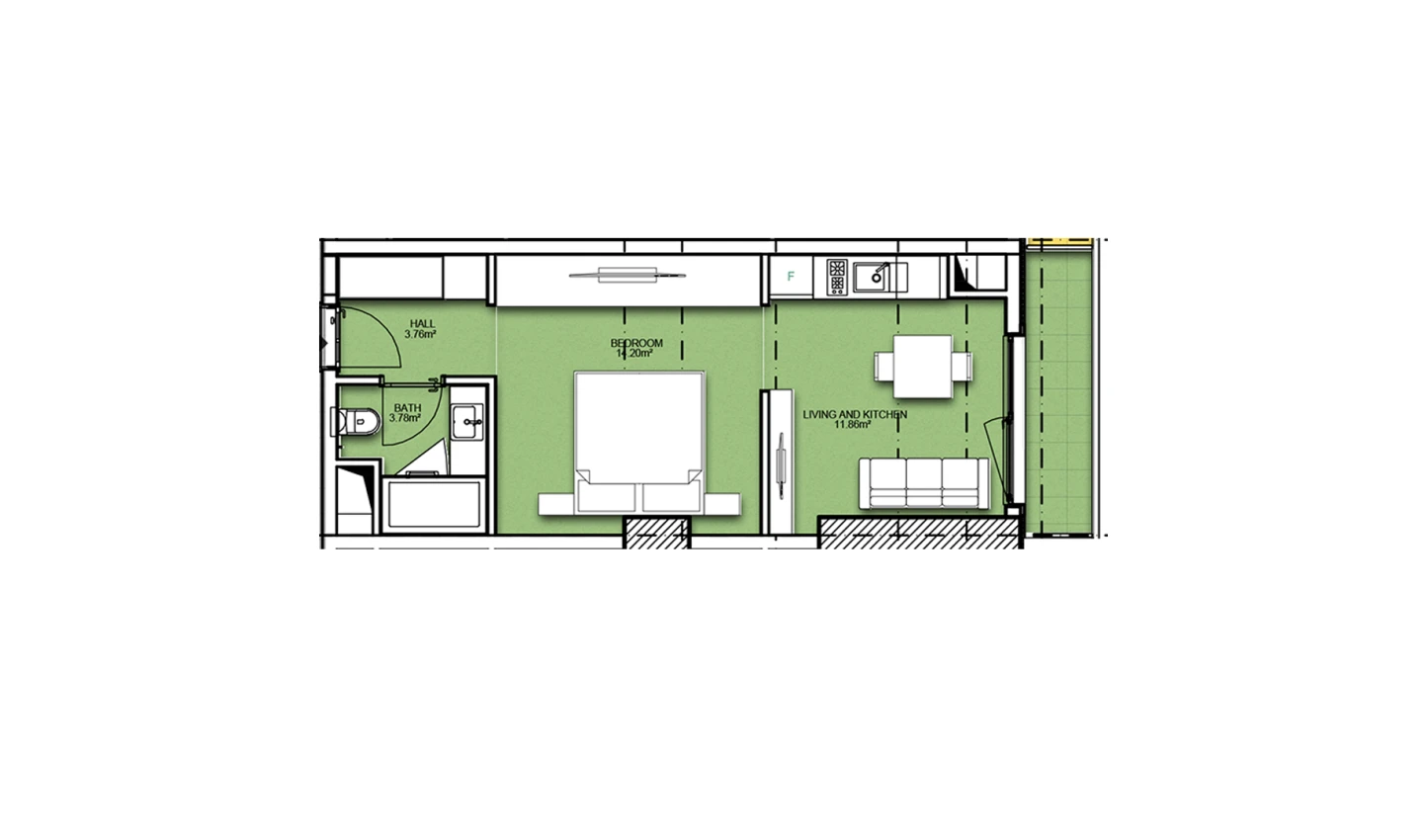 1-xonali xonadon 38.4 m²  19/19 qavat