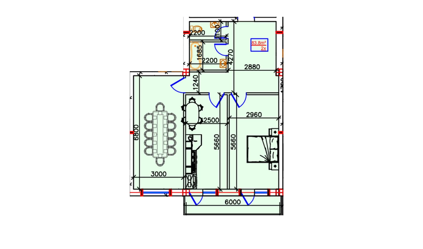 2-комнатная квартира 83.8 м²  3/3 этаж