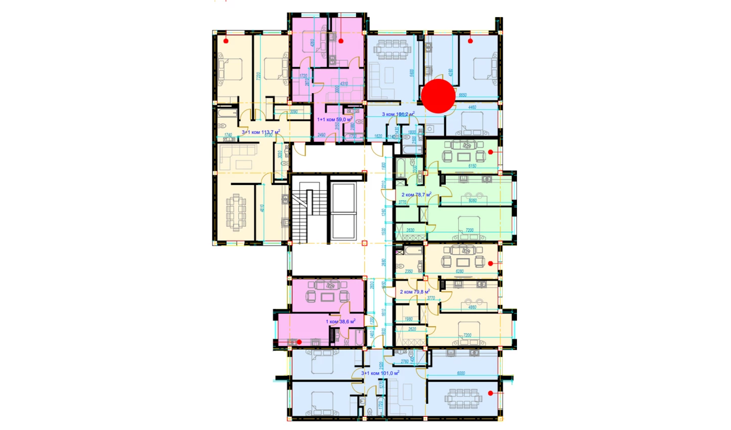 3-комнатная квартира 101.2 м²  6/6 этаж