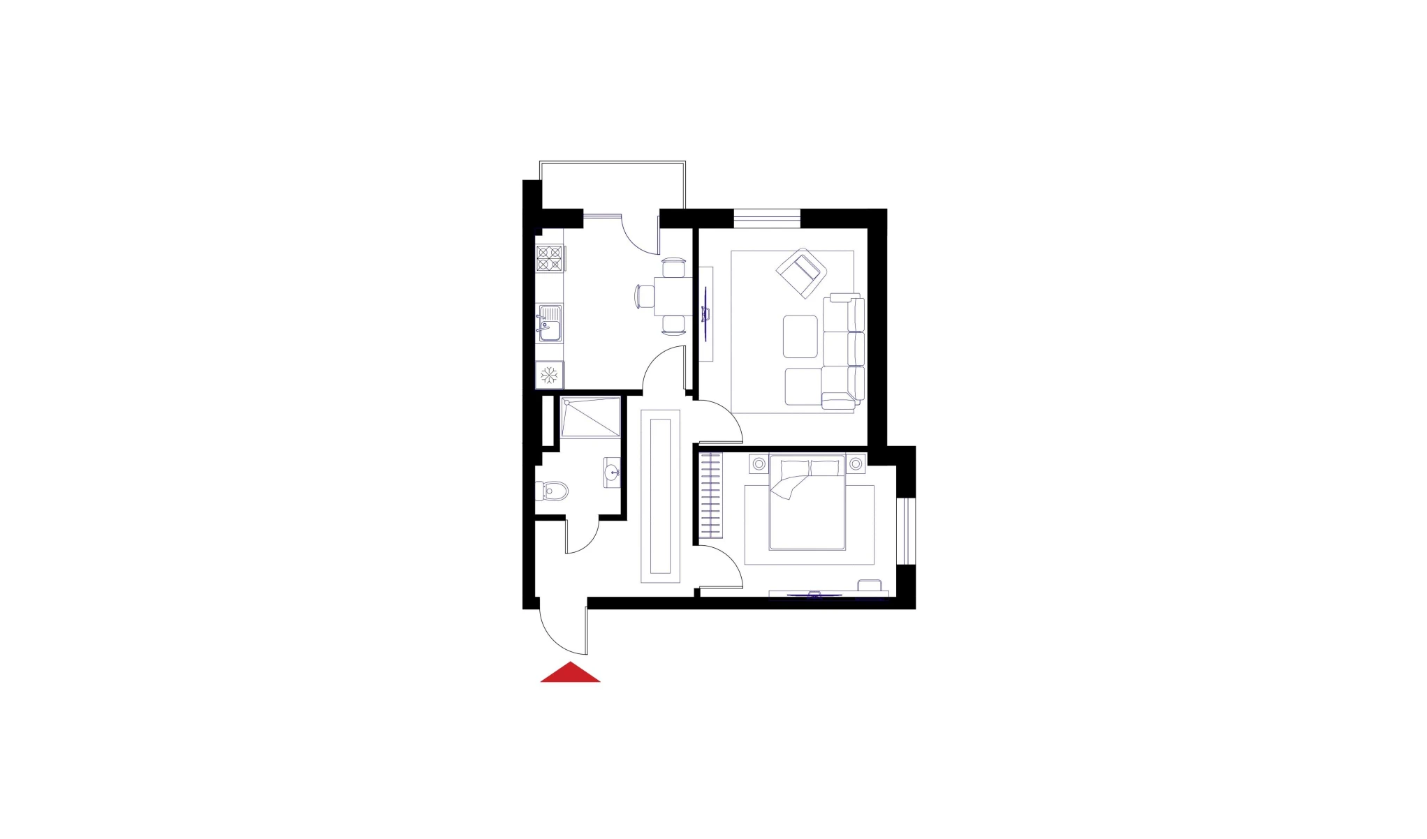 2-комнатная квартира 55 м²  2/2 этаж