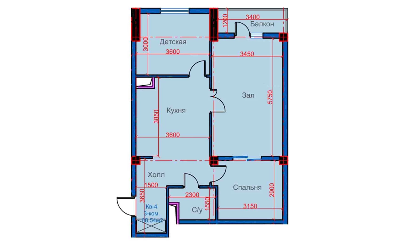 3-xonali xonadon 68.54 m²  11/11 qavat