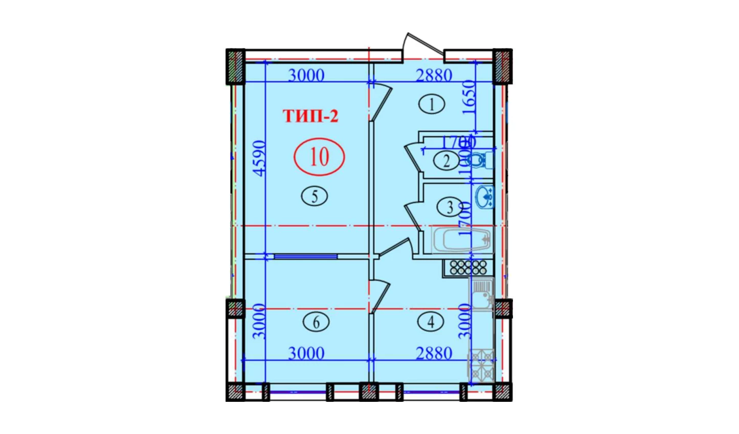 2-xonali xonadon 51.2 m²  3/3 qavat