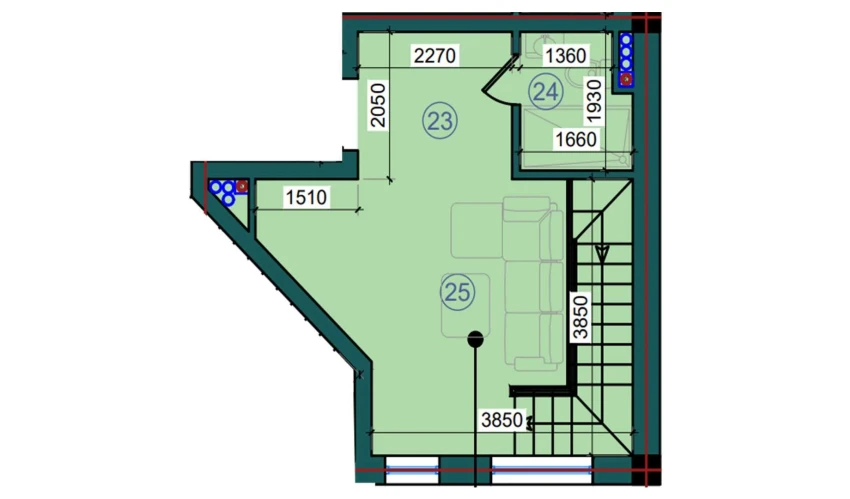 1-xonali xonadon 56.2 m²  7/7 qavat | Bristol Turar-joy majmuasi