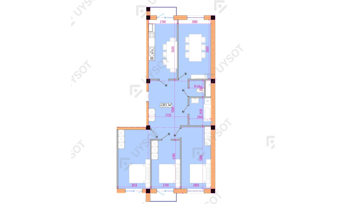 4-xonali xonadon 103.7 m²  12/12 qavat