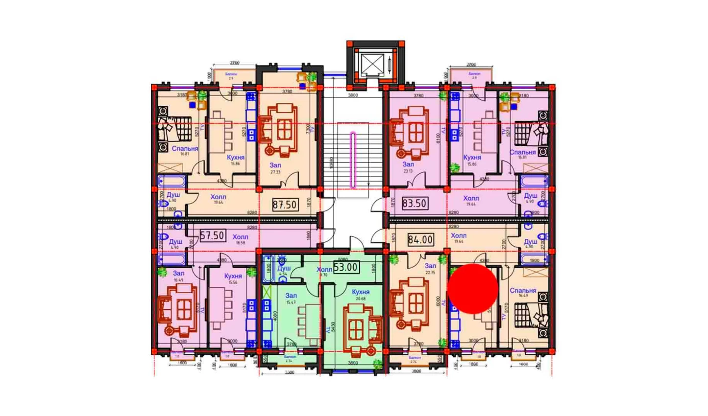 2-комнатная квартира 84 м²  7/7 этаж