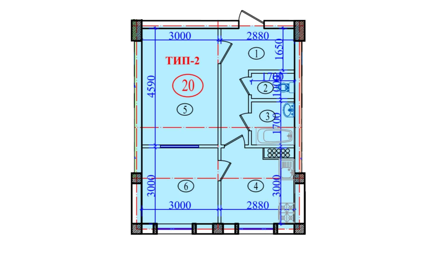 2-комнатная квартира 51.2 м²  5/5 этаж