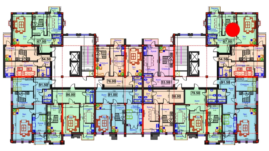 2-комнатная квартира 67 м²  3/3 этаж