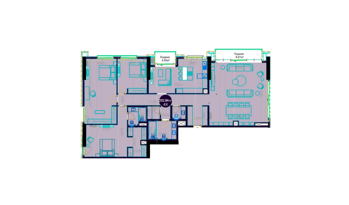 4-xonali xonadon 202.84 m²  19/19 qavat