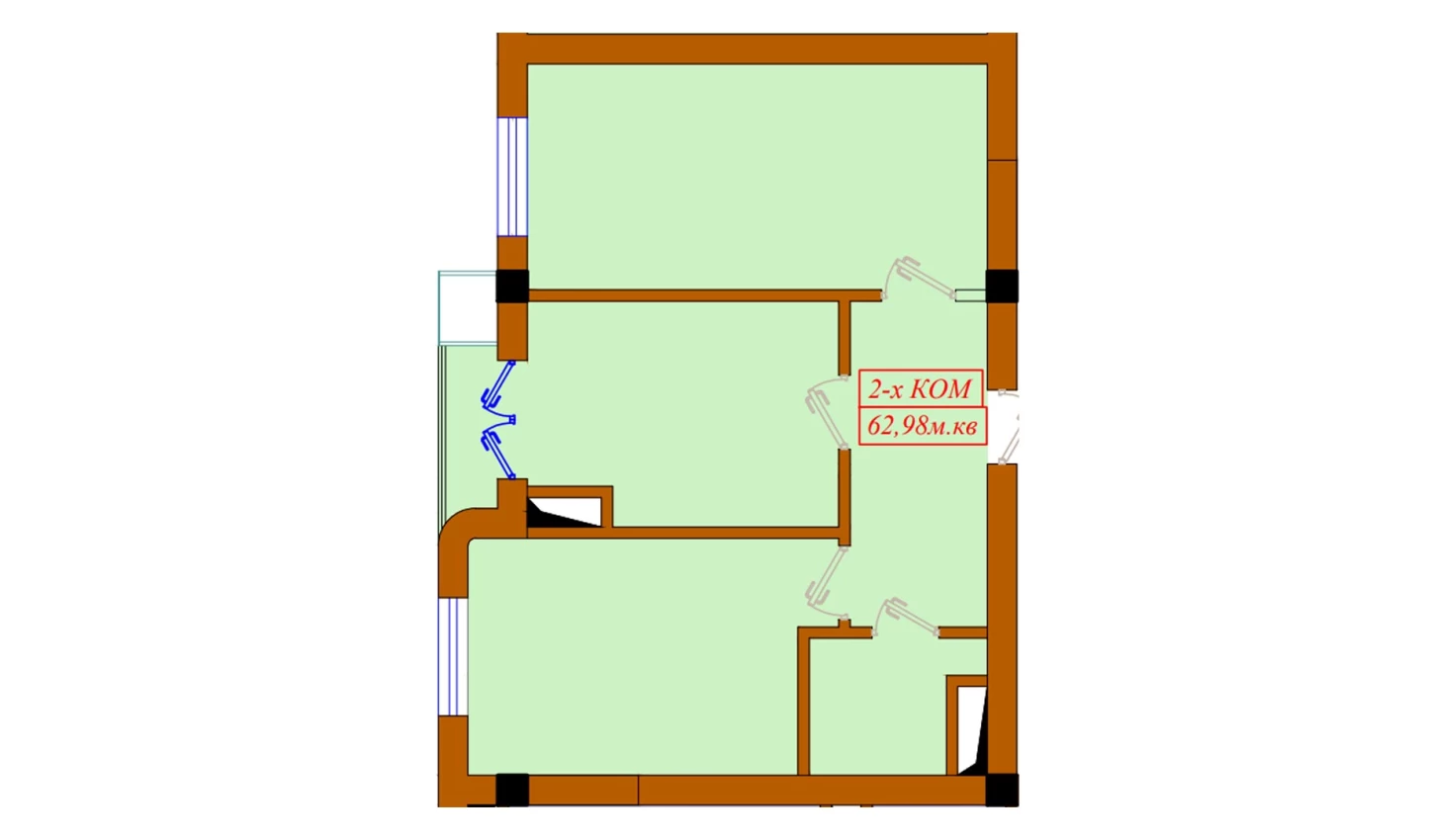 2-комнатная квартира 62.98 м²  9/9 этаж