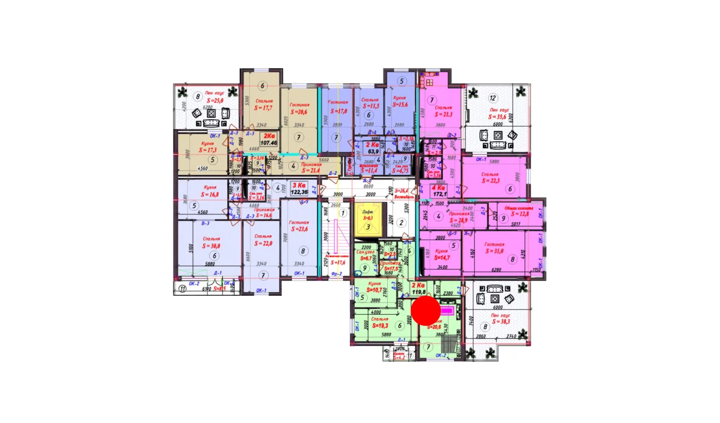 2-комнатная квартира 115.13 м²  7/7 этаж