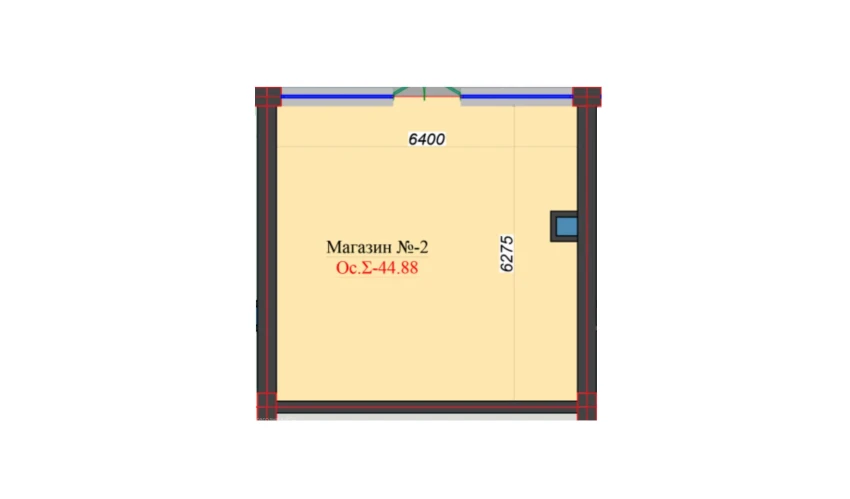 1-xonali xonadon 44.88 m²  1/1 qavat