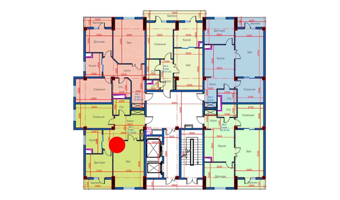 3-комнатная квартира 70.78 м²  6/6 этаж