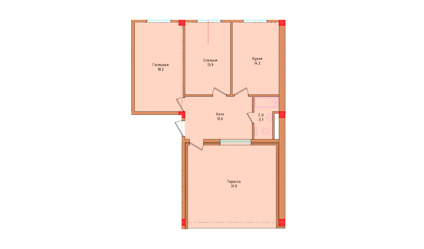 2-комнатная квартира 73.23 м²  8/8 этаж