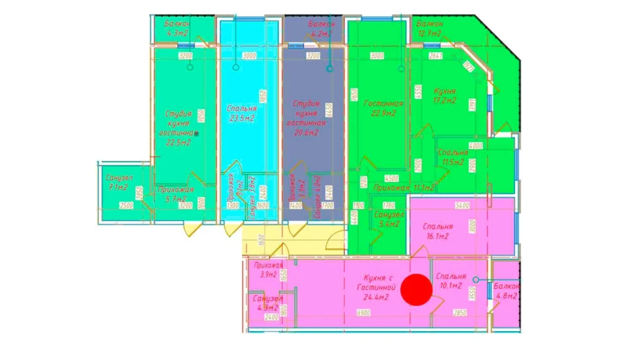 2-комнатная квартира 63.6 м²  7/7 этаж