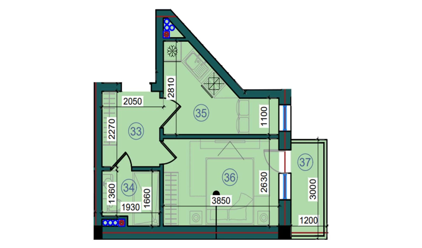 1-xonali xonadon 29.9 m²  2/2 qavat