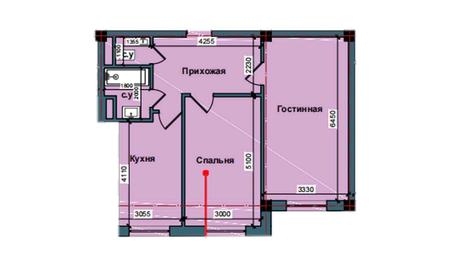 2-комнатная квартира 68.1 м²  2/2 этаж