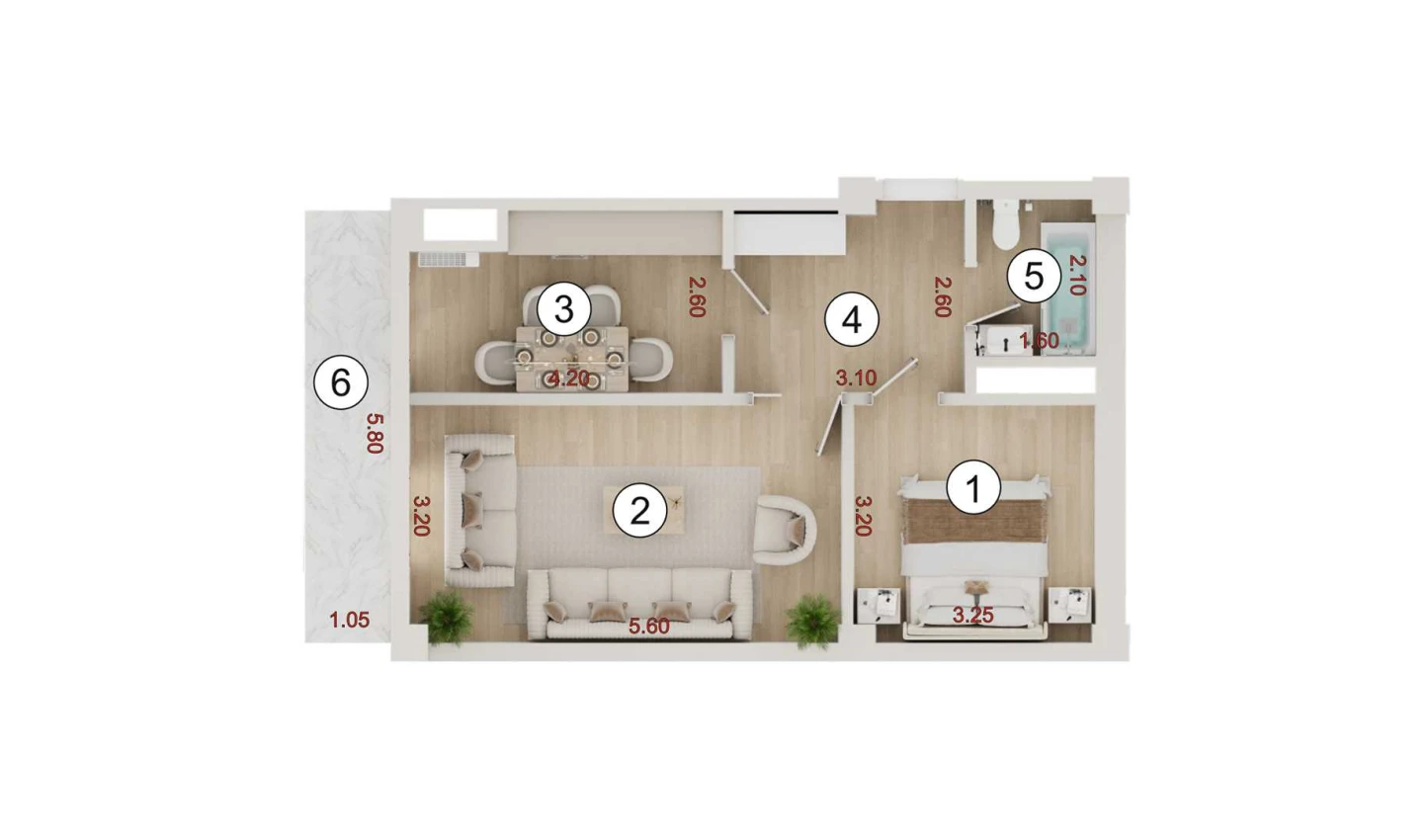 2-комнатная квартира 53 м²  14/14 этаж