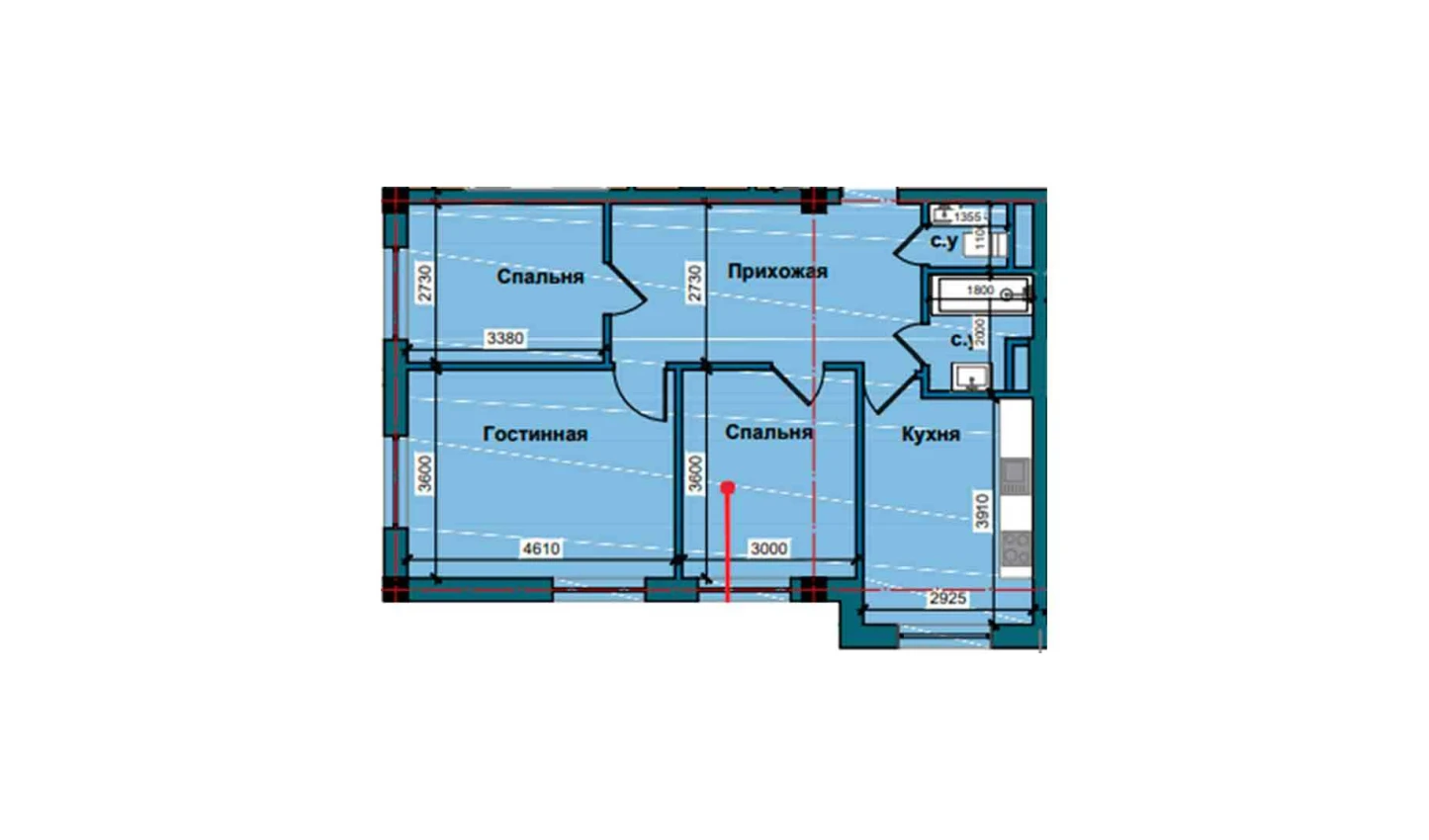 3-комнатная квартира 71.7 м²  1/1 этаж