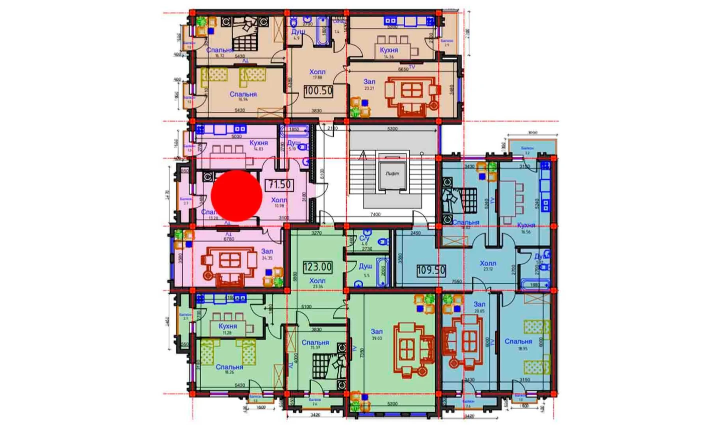 2-xonali xonadon 71.5 m²  4/4 qavat