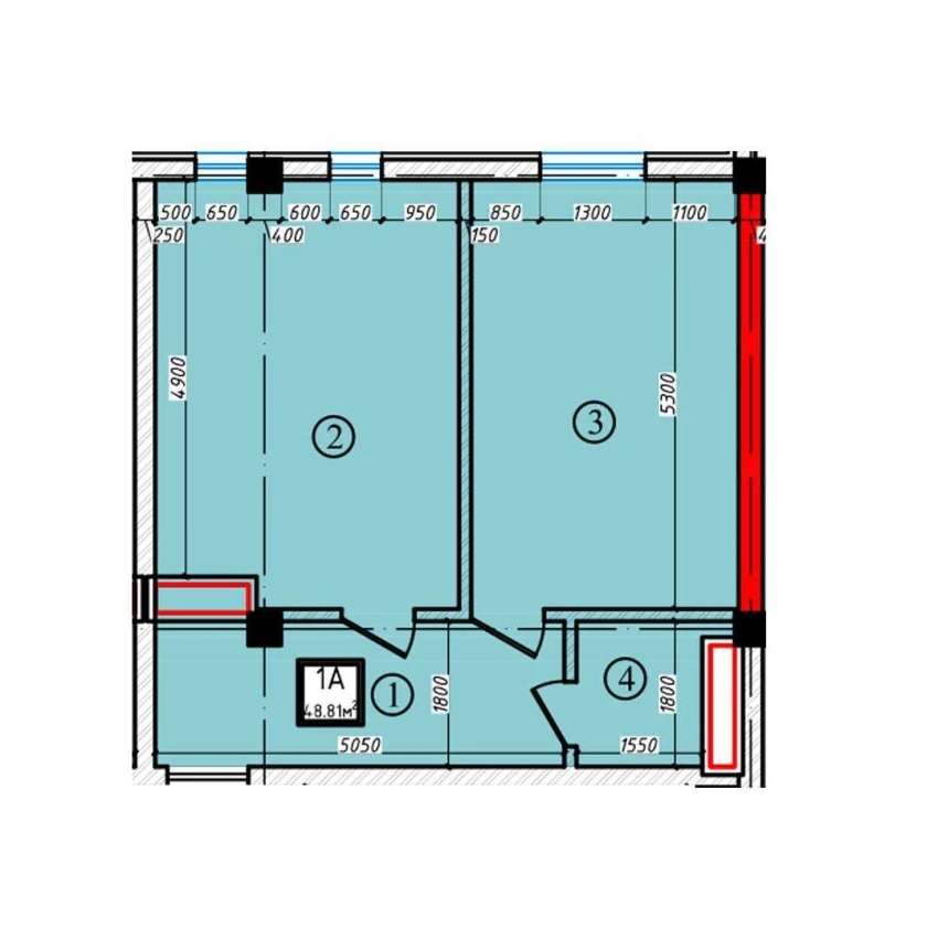 1-xonali xonadon 48.81 m²  1/1 qavat