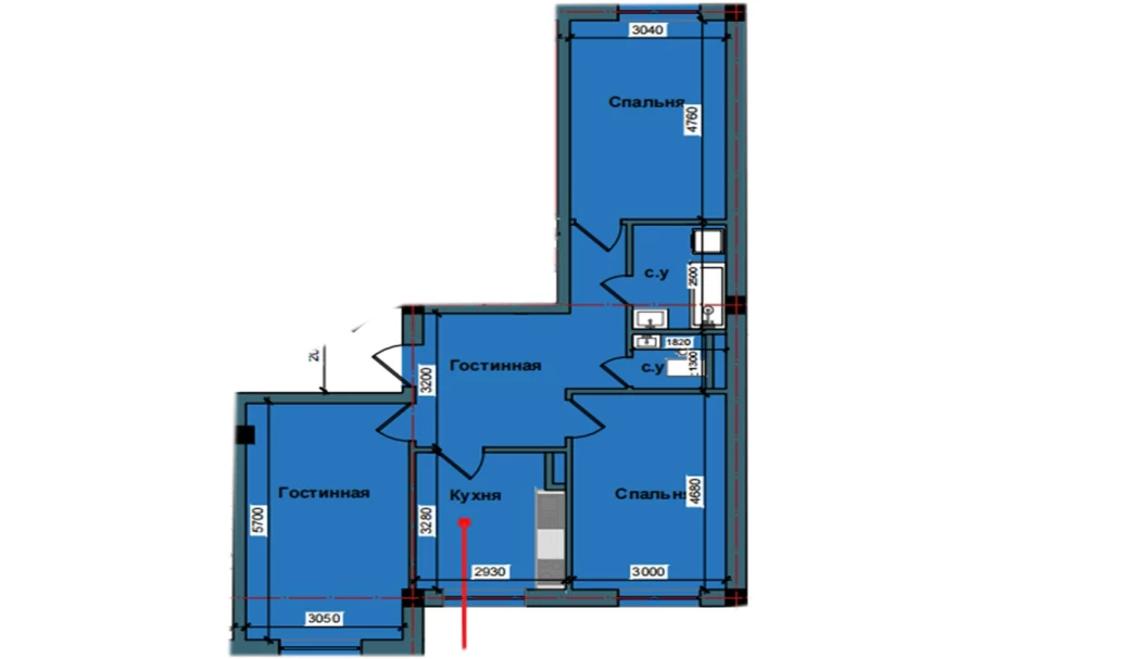 3-комнатная квартира 78.5 м²  2/2 этаж