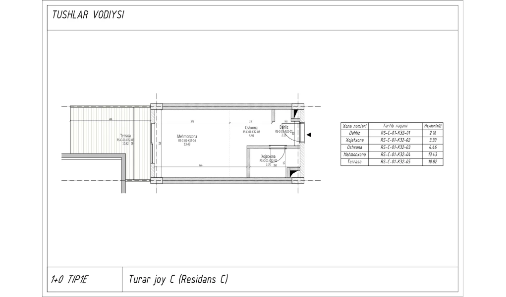 1-xonali xonadon 26.596 m²  1/1 qavat