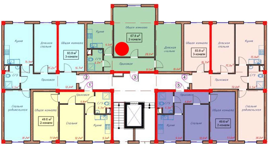 2-xonali xonadon 67.8 m²  1/1 qavat