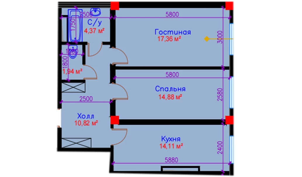 2-xonali xonadon 63.48 m²  10/10 qavat