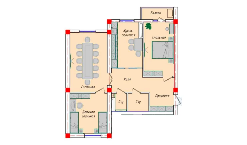 3-комнатная квартира 88.08 м²  12/12 этаж | Жилой комплекс SERGELI CITY