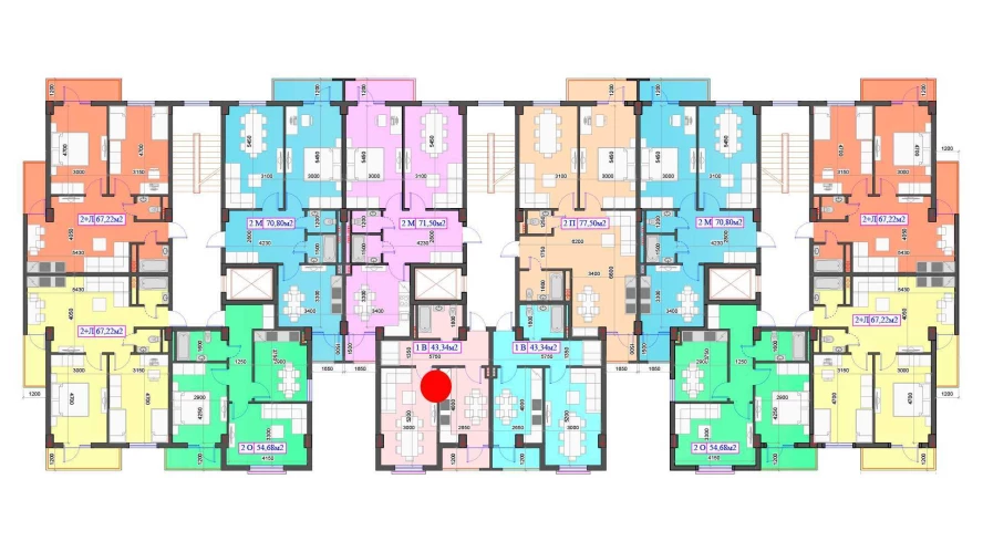 1-комнатная квартира 43.34 м²  6/6 этаж