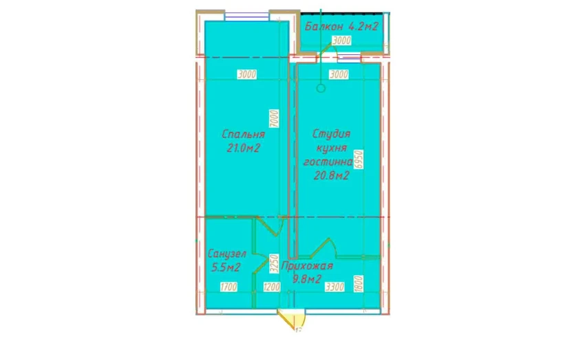 2-xonali xonadon 61.3 m²  3/16 qavat | DO'MBIROBOD RESIDENCE Turar-joy majmuasi