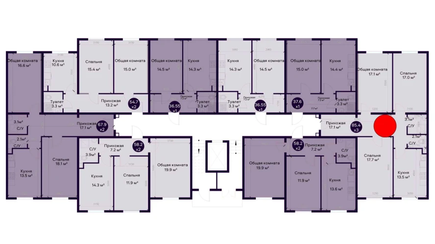 3-комнатная квартира 85.4 м²  1/1 этаж