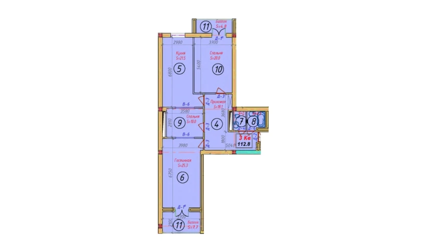 4-комнатная квартира 112.8 м²  6/9 этаж | Жилой комплекс SAMARQAND CITY