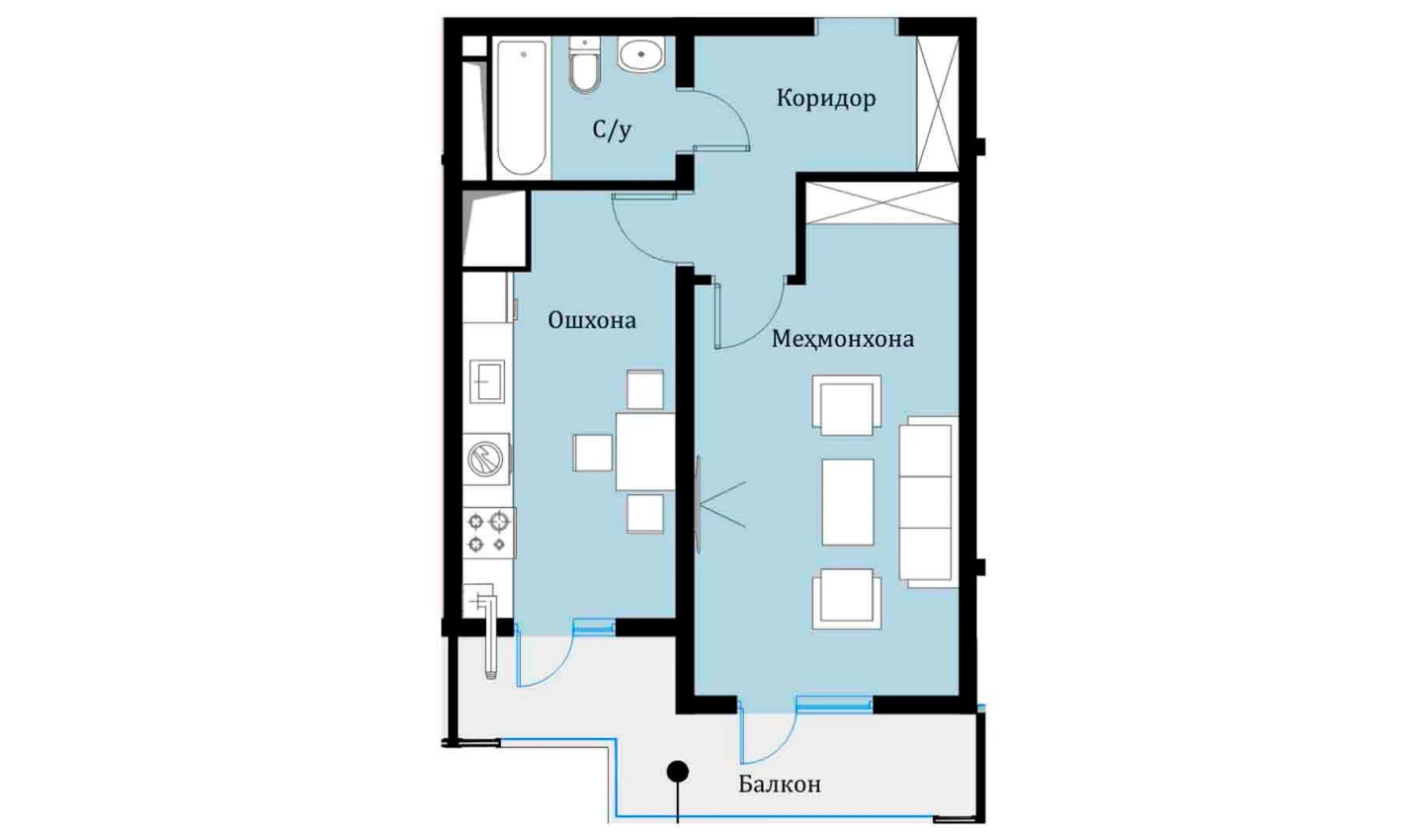 1-комнатная квартира 42.55 м²  16/16 этаж