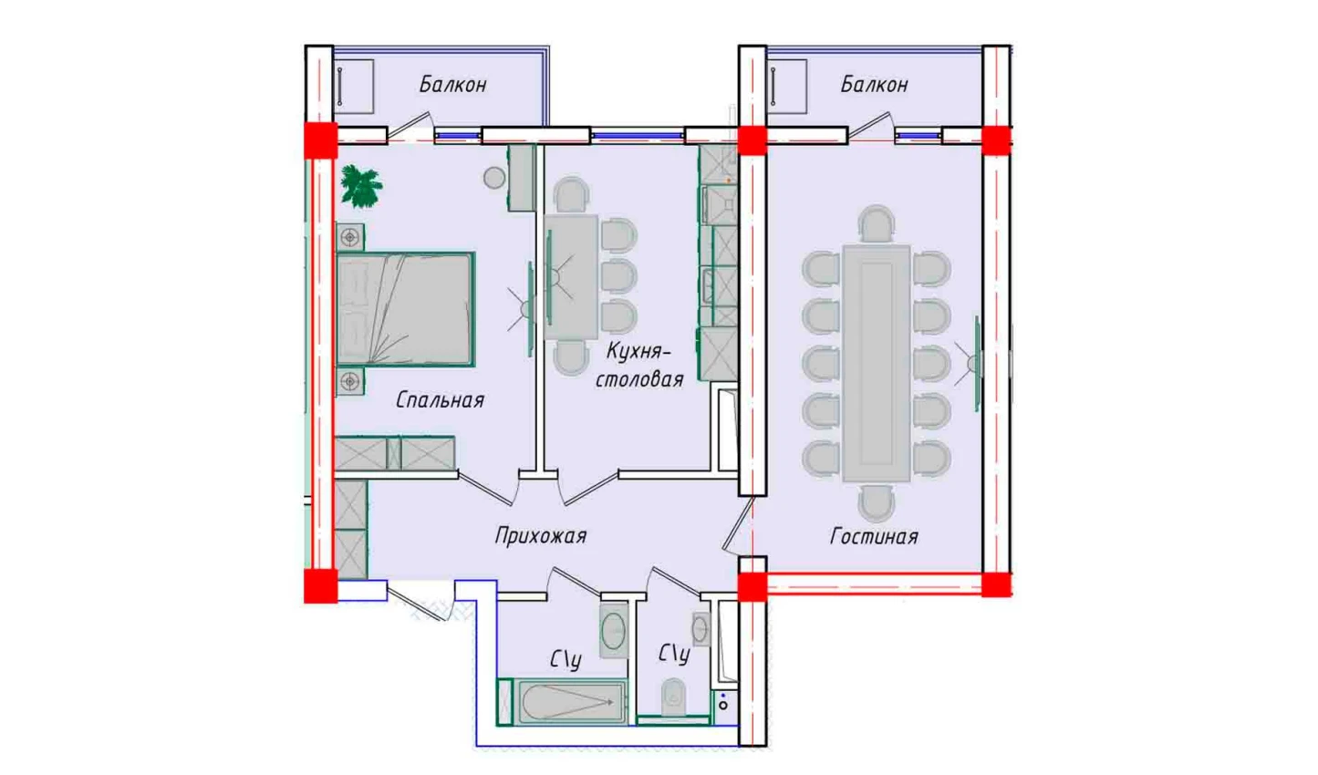 2-xonali xonadon 72.28 m²  3/12 qavat | SERGELI CITY Turar-joy majmuasi