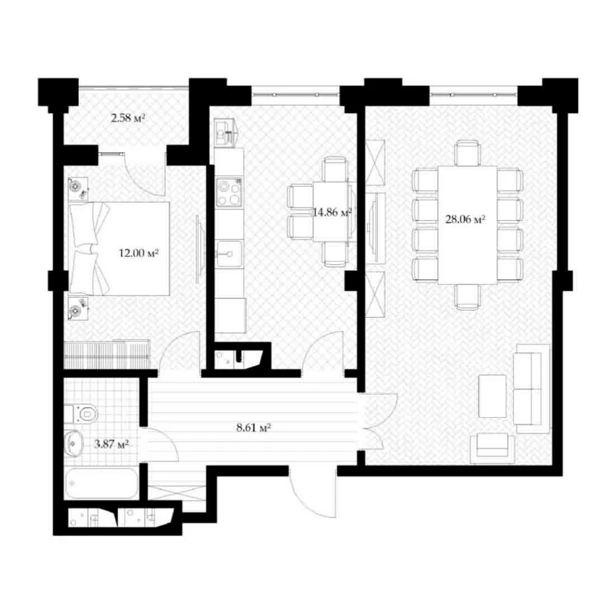 2-комнатная квартира 71.1 м²  6/6 этаж